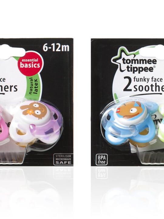 Tommee Tippee Essentials Funky Face Soother 2x 6-12m (BlackGreen) image number 1